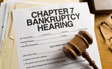 image: form saying Chapter 7 Bankruptcy Hearing with gavel